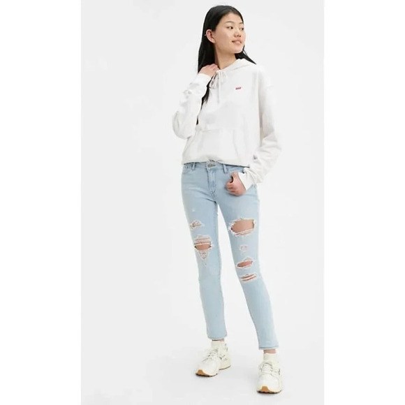 LEVI'S 711 Skinny Jeans Trashed White Indigo Light Wash 0‎ - Picture 1 of 7